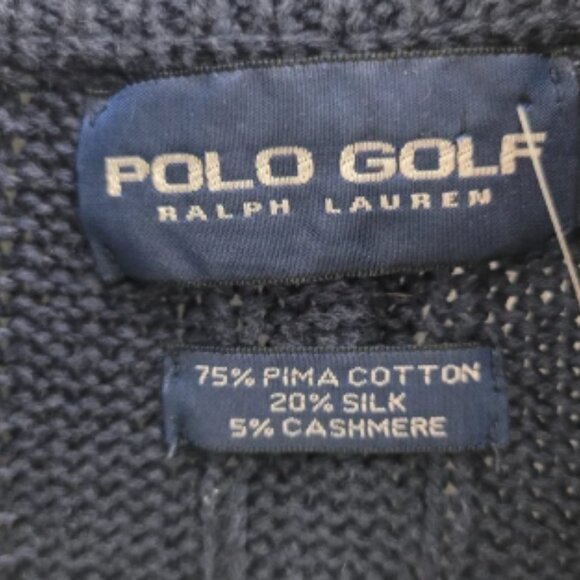 Ralph Lauren Polo Golf Navy Blue Cable Knit Sweater XL Cotton Silk Cashmere - Picture 6 of 7